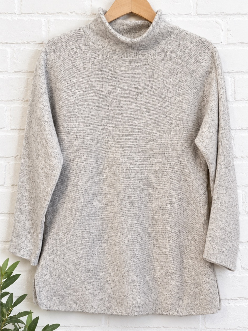 Banana Republic Petite S Mock Neck Cotton Blend Tunic Sweater Gray Blue